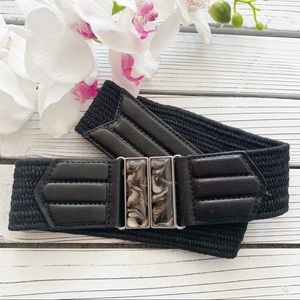 Chico’s Black Stretch Leather and Jute Belt Sz M